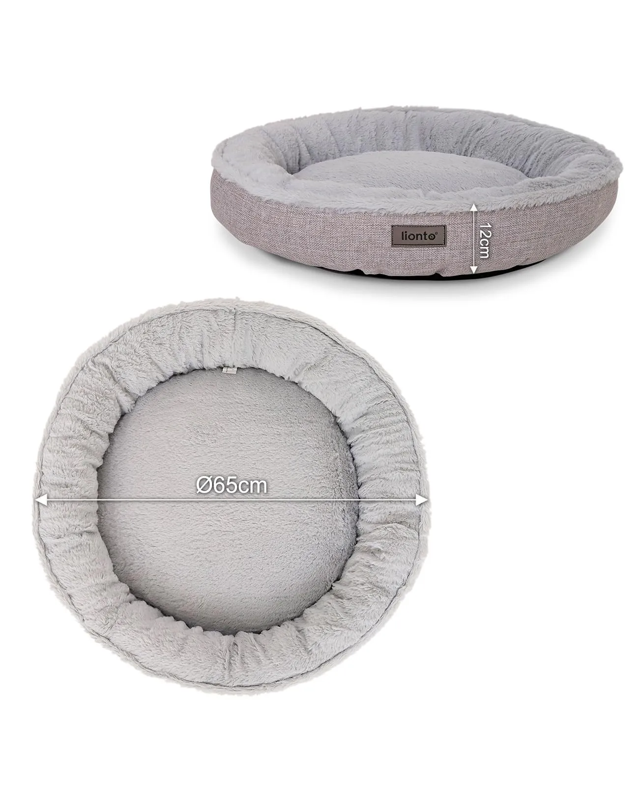 lionto Cuccia Rotonda a Ciambella, Cuscino Cane e Gatto, Ø 65 cm, Grigio - immagine 5