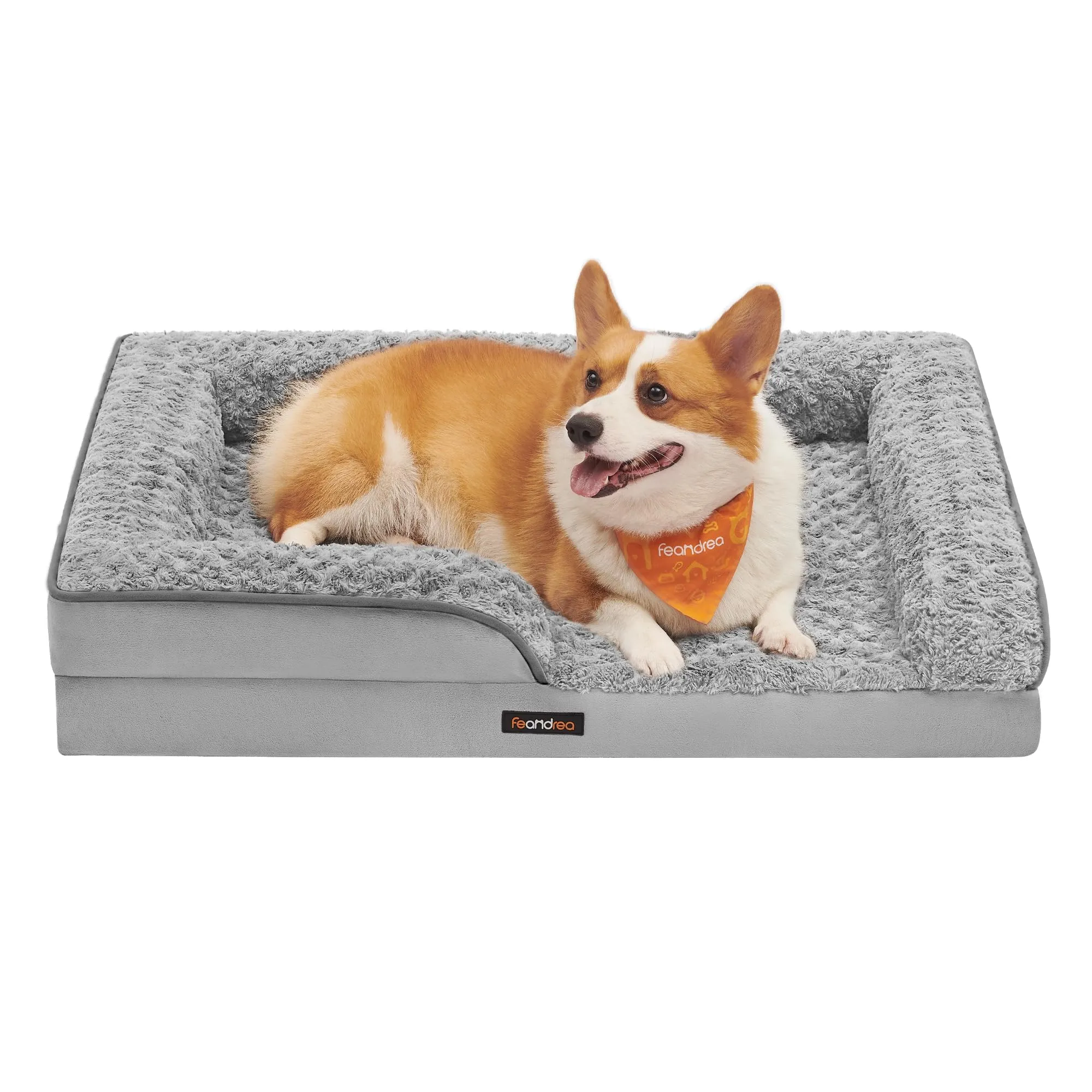 Feandrea Cuccia Cane Interno, Cuccia per Cani, Lettino per Animali, Ortopedico con Gommapiuma Ondulata, Bordi Rialzati, Copertura di Peluche Sfoderabile, 91 x 68 x 16 cm, Grigio Tortora PGW252G01 - immagine 1
