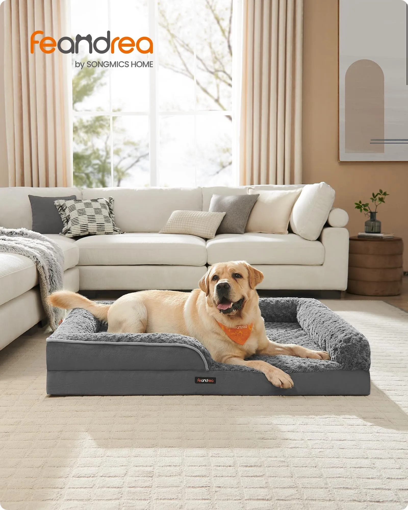 Feandrea Cuccia Cane Interno, Cuccia per Cani, Lettino per Animali, Ortopedico con Gommapiuma Ondulata, Bordi Rialzati, Copertura di Peluche Sfoderabile,122 x 89 x 18 cm, Grigio Ardesia PGW254G02 - immagine 2