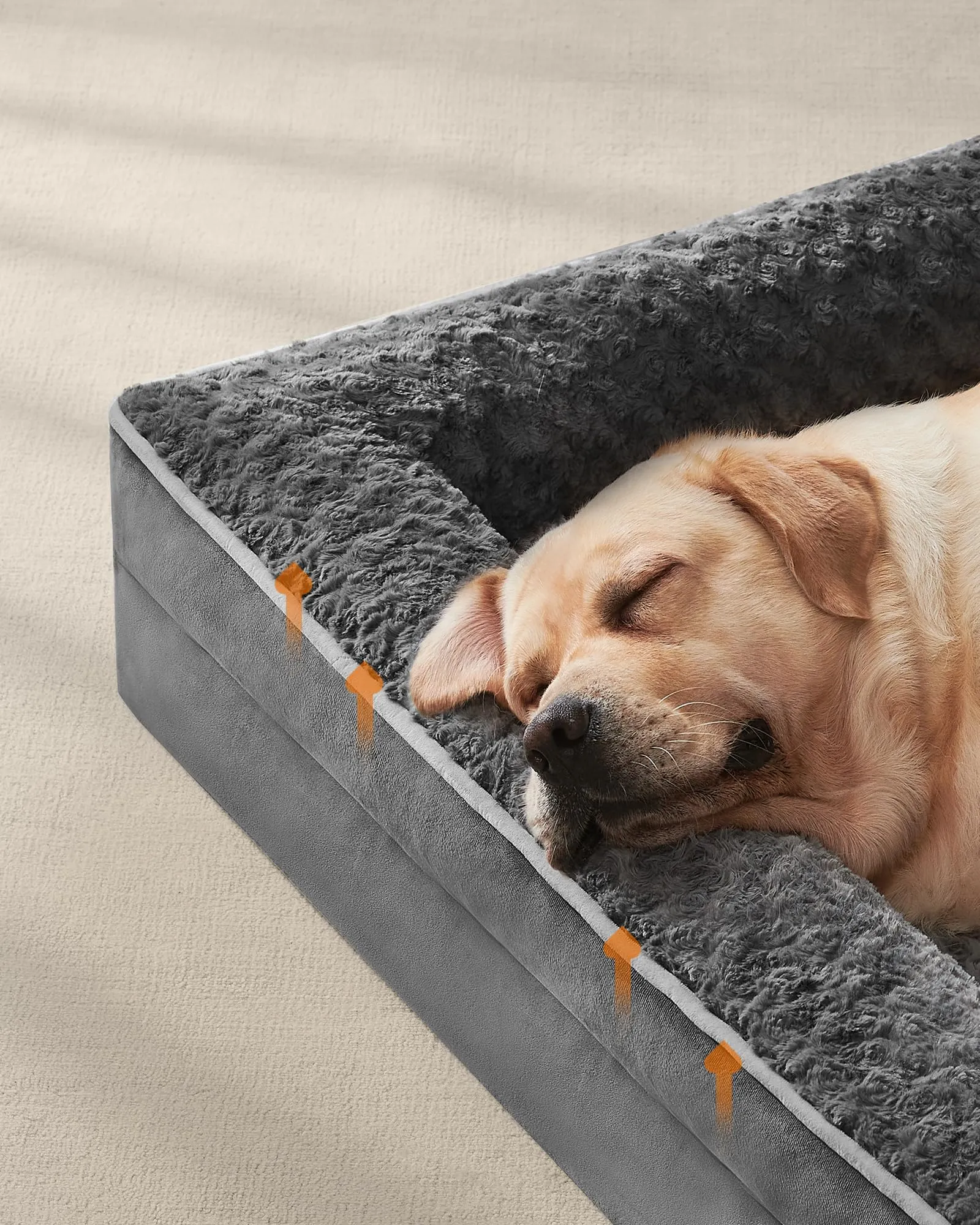 Feandrea Cuccia Cane Interno, Cuccia per Cani, Lettino per Animali, Ortopedico con Gommapiuma Ondulata, Bordi Rialzati, Copertura di Peluche Sfoderabile,122 x 89 x 18 cm, Grigio Ardesia PGW254G02 - immagine 4