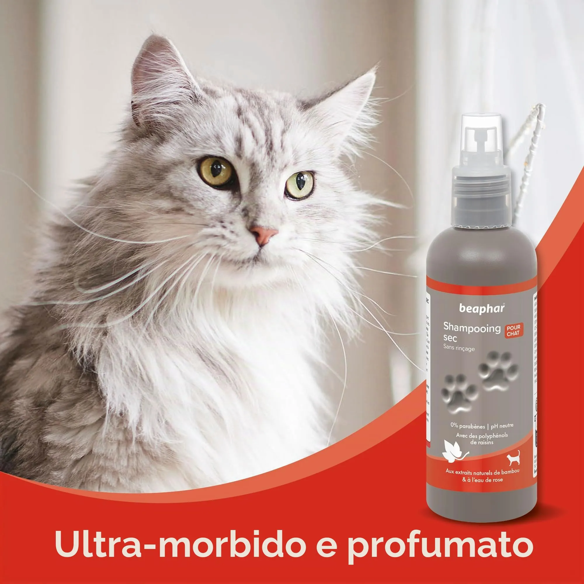 BEAPHAR Shampoo secco ultra morbido e profumato per gatti – con estratti naturali di bambù e acqua di rosa – rivitalizza e rinfresca il mantello – limita il sebo in eccesso – senza risciacquo – 200 ml - immagine 5