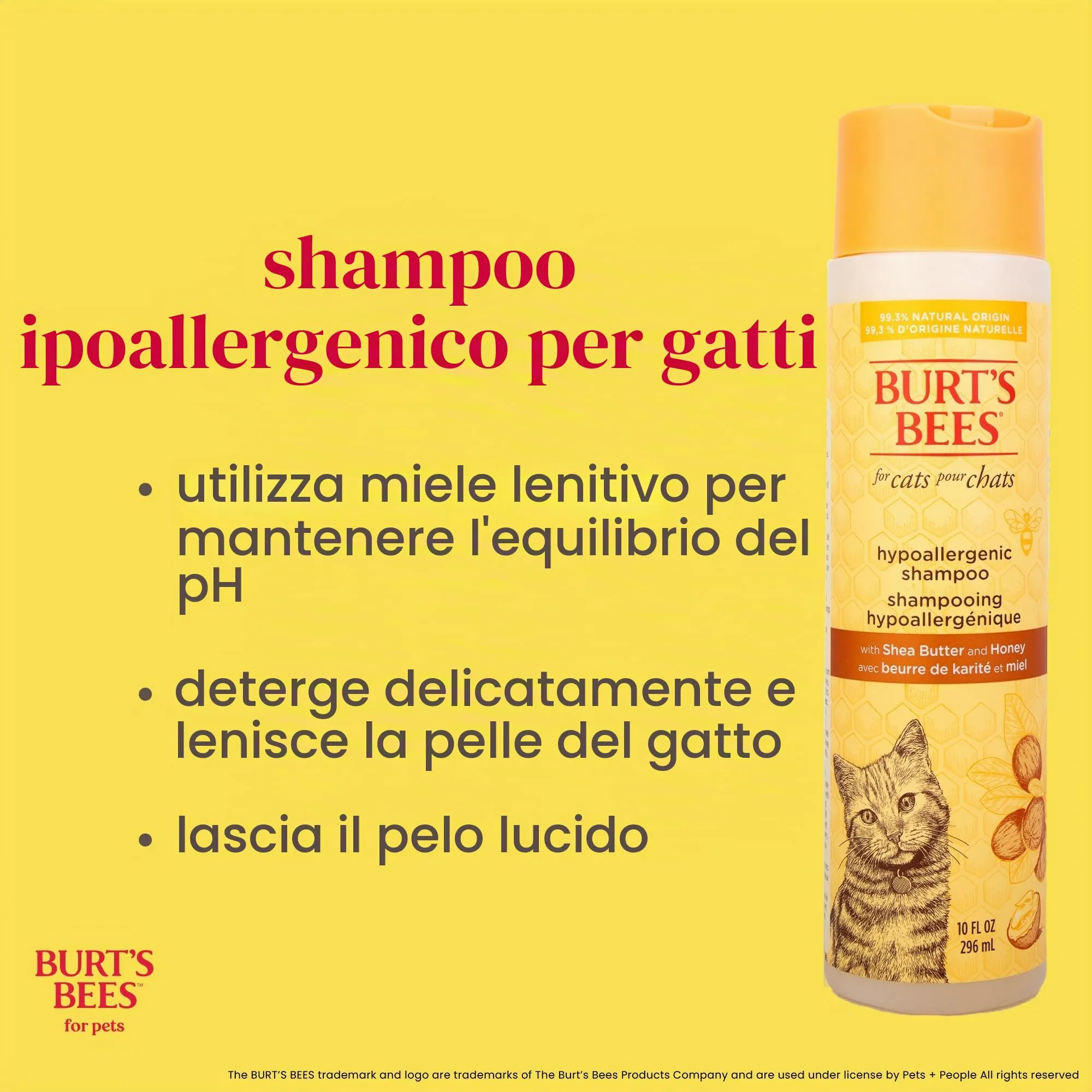 Burt's Bees - Sciampo Hypoallergenic per il burro & il miele del karitè dei gatti - 10 Florida. oncia. - immagine 3