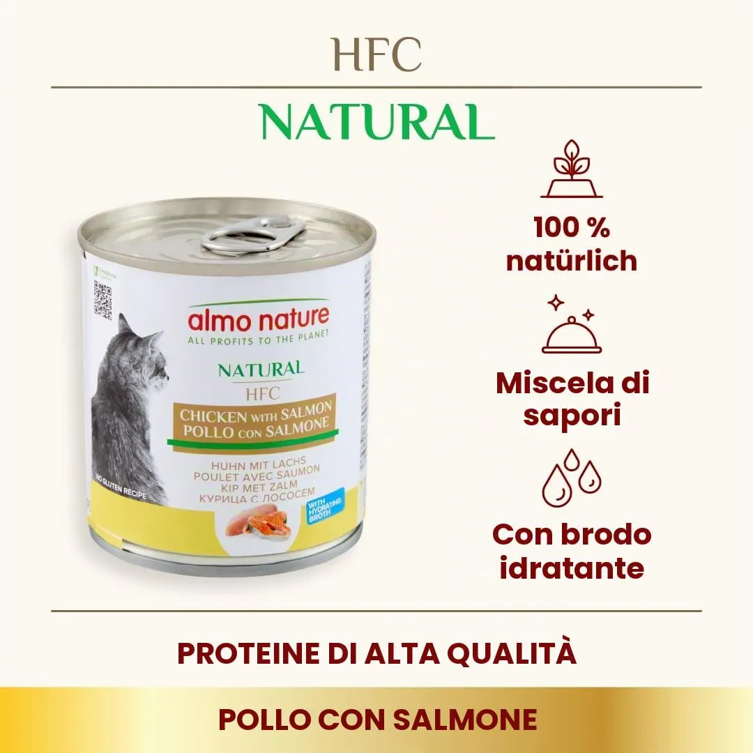 Almo Nature HFC Natural, Alimento Umido per Gatti - Pollo con Salmone - 280g, Confezione da 12 - immagine 2