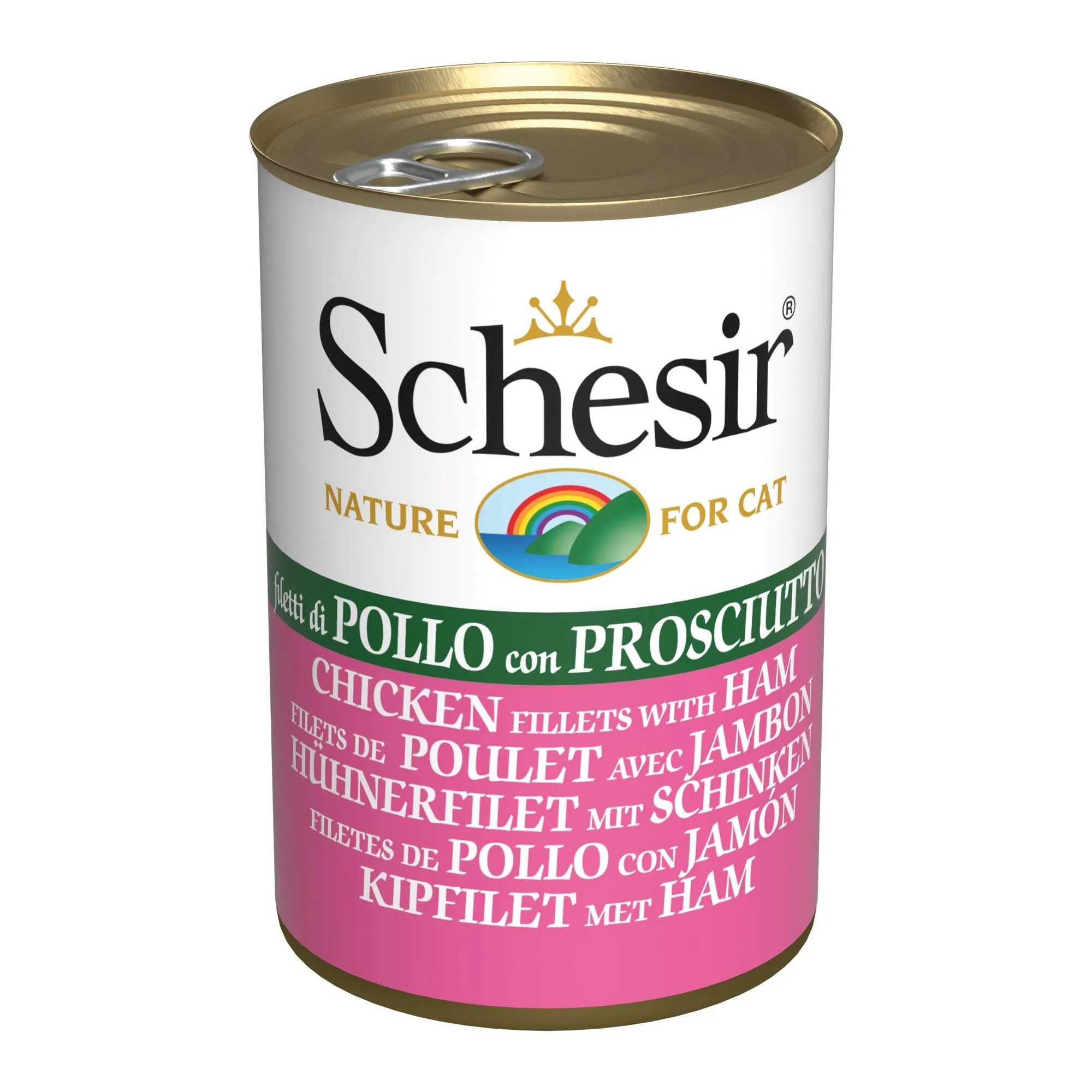 Schesir, Cibo Umido per Gatti Adulti al Gusto Filetti di Pollo con Prosciutto Preparato in Morbida Gelatina - Totale 3,36Kg (24 Lattine da 140G) - immagine 1
