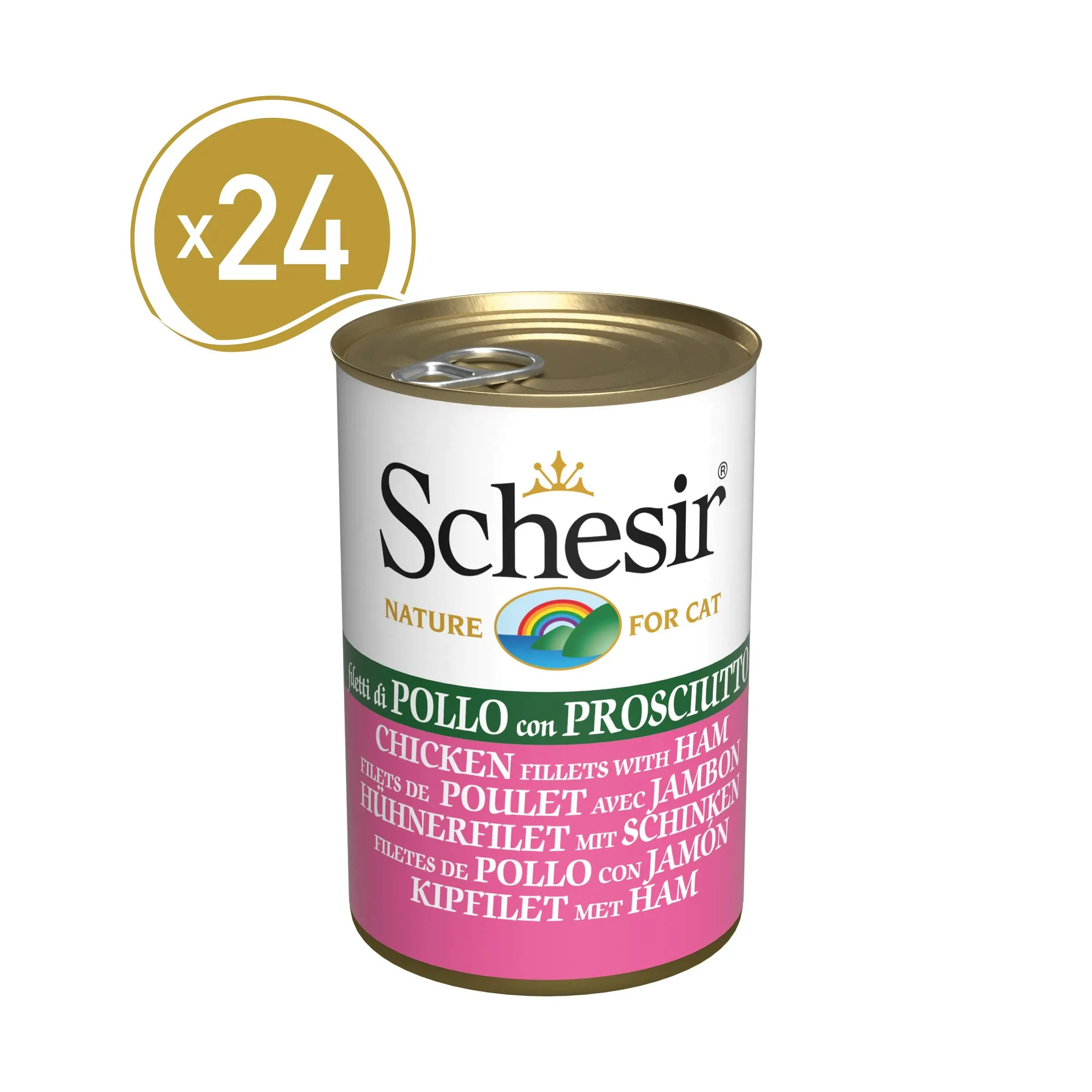 Schesir, Cibo Umido per Gatti Adulti al Gusto Filetti di Pollo con Prosciutto Preparato in Morbida Gelatina - Totale 3,36Kg (24 Lattine da 140G) - immagine 2