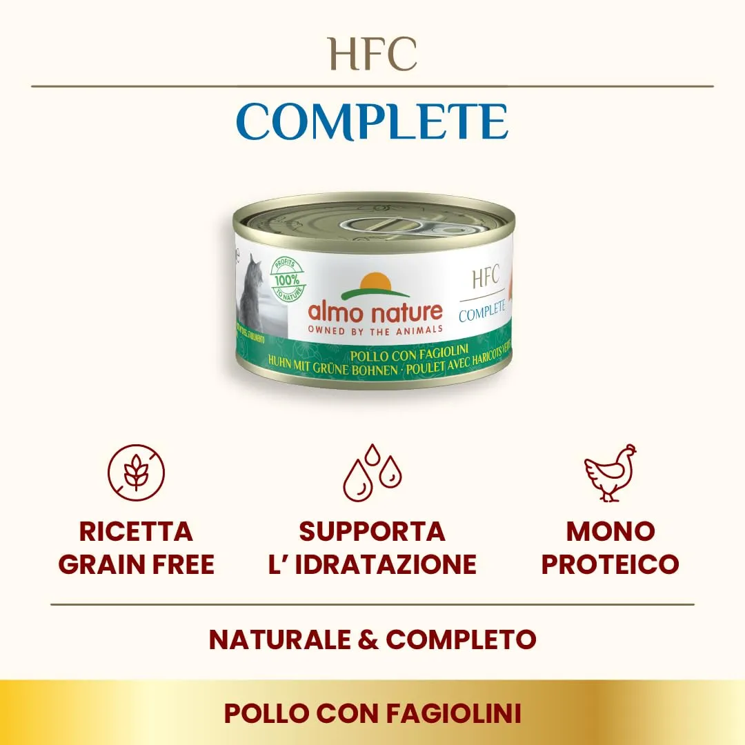 Almo Nature HFC Complete, Alimento Umido per Gatti Adulti - Pollo con Fagiolini, Monoproteico - 70g, Confezione da 24 - immagine 2