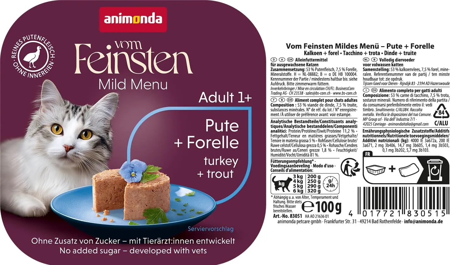 animonda vom Feinsten Menu delicato tacchino + trota (32 x 100 g), cibo per gatti senza cereali, bagnato senza zucchero, cibo per gatti facilmente digeribile con carne di tacchino - immagine 4