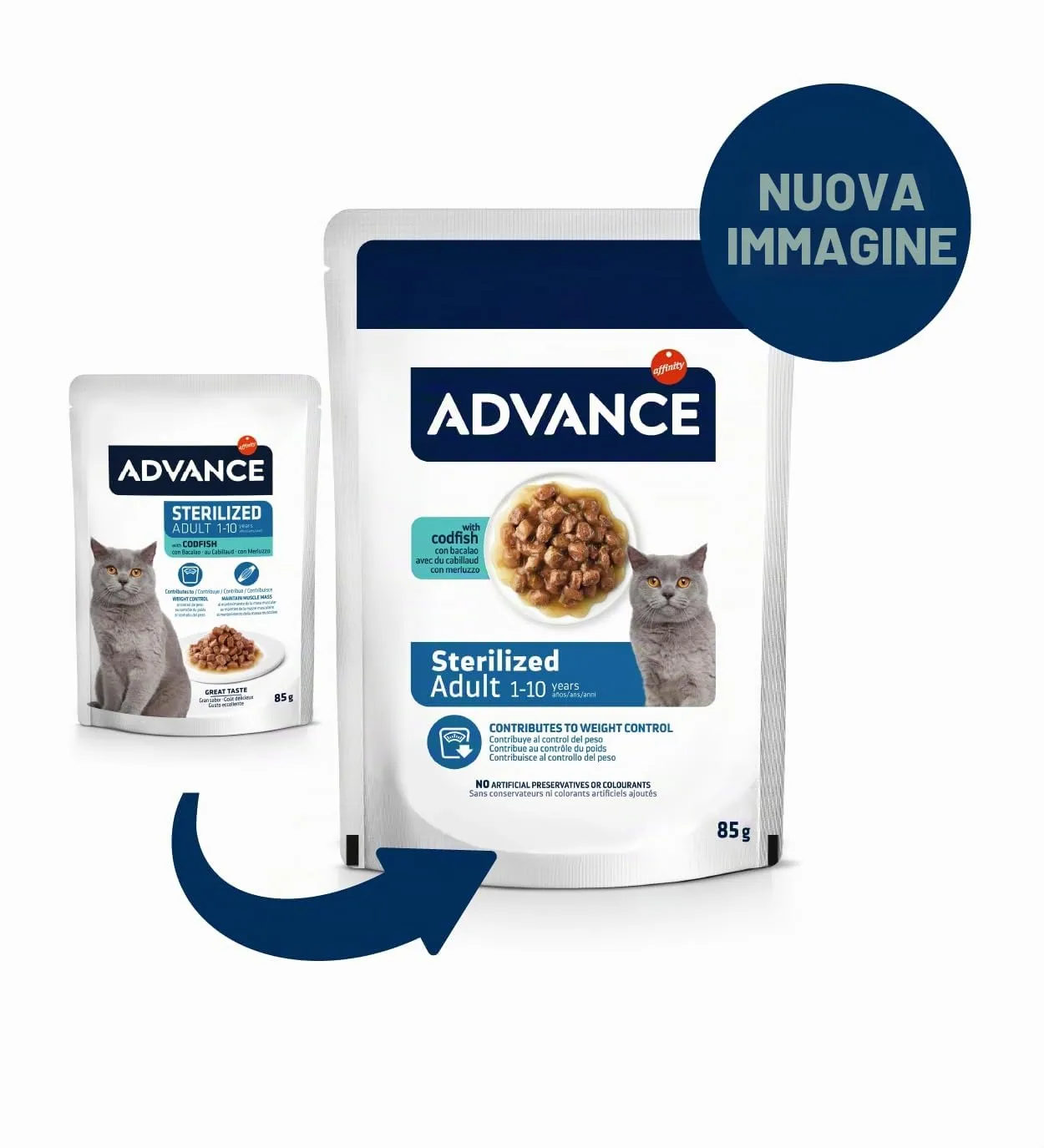 Advance Cibo Umido per Gatti Adulti Sterilizzati con Merluzzo 13 Flowpacks da 4x85g - immagine 2
