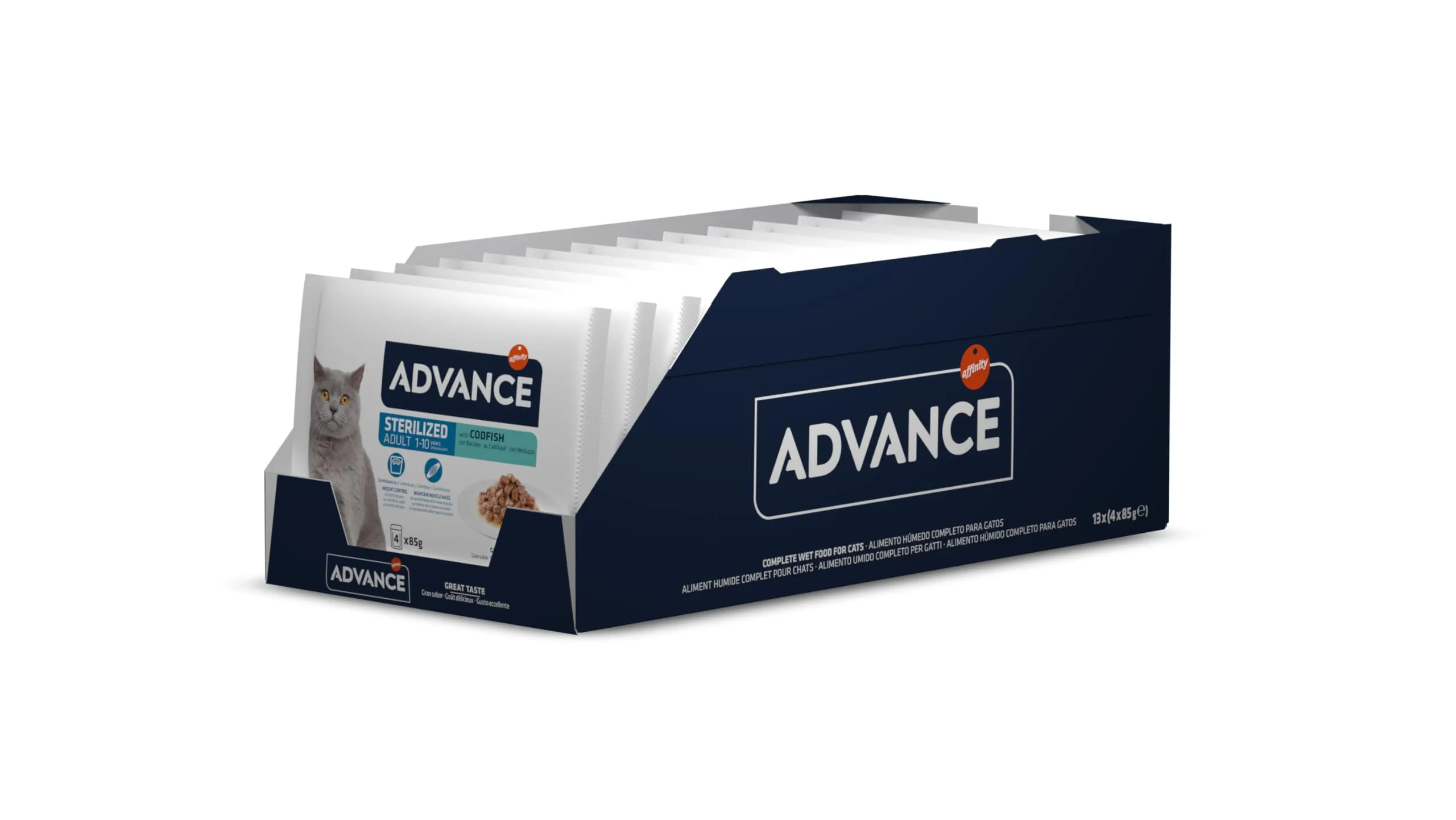 Advance Cibo Umido per Gatti Adulti Sterilizzati con Merluzzo 13 Flowpacks da 4x85g - immagine 3