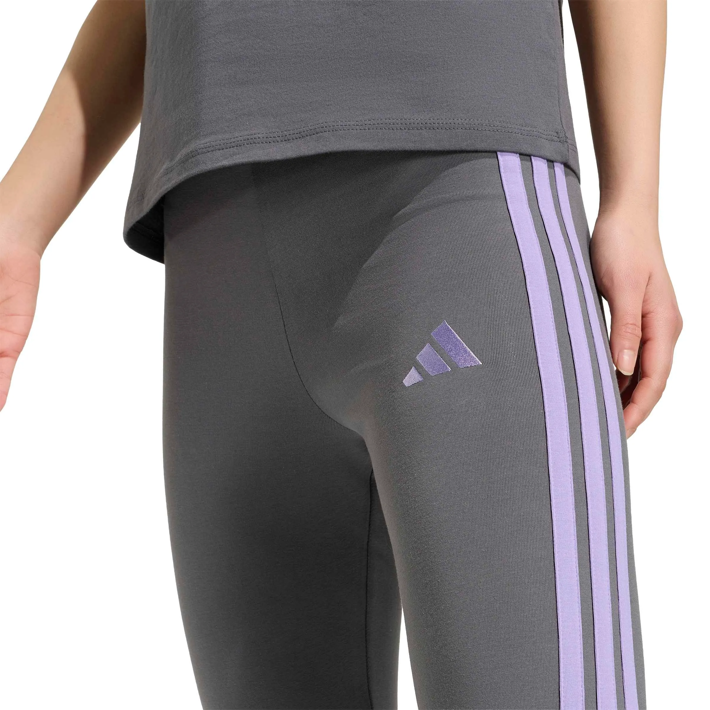 adidas Women's Essentials 3-Stripes Cotton Leggings Grey Five/Magic Lilac S S - immagine 5