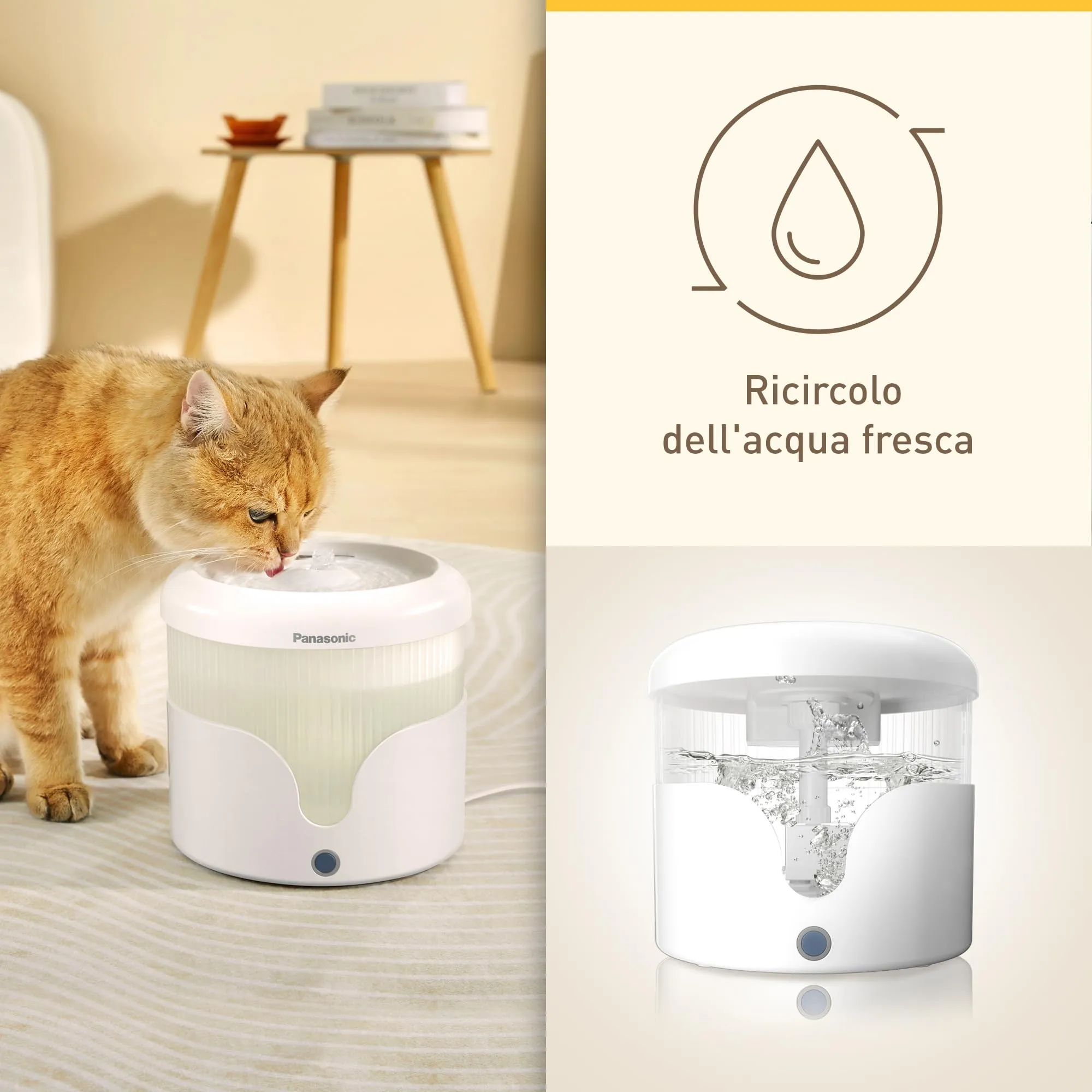 PANASONIC Fontana per Animali Domestici CP-JNW01-W, Fontana per Gatti e Cani di Taglia Medio-Piccola, Capacità 1,9L, Filtro a 4 Livelli, Super Silenziosa, Due Modalità, Bianco - immagine 2