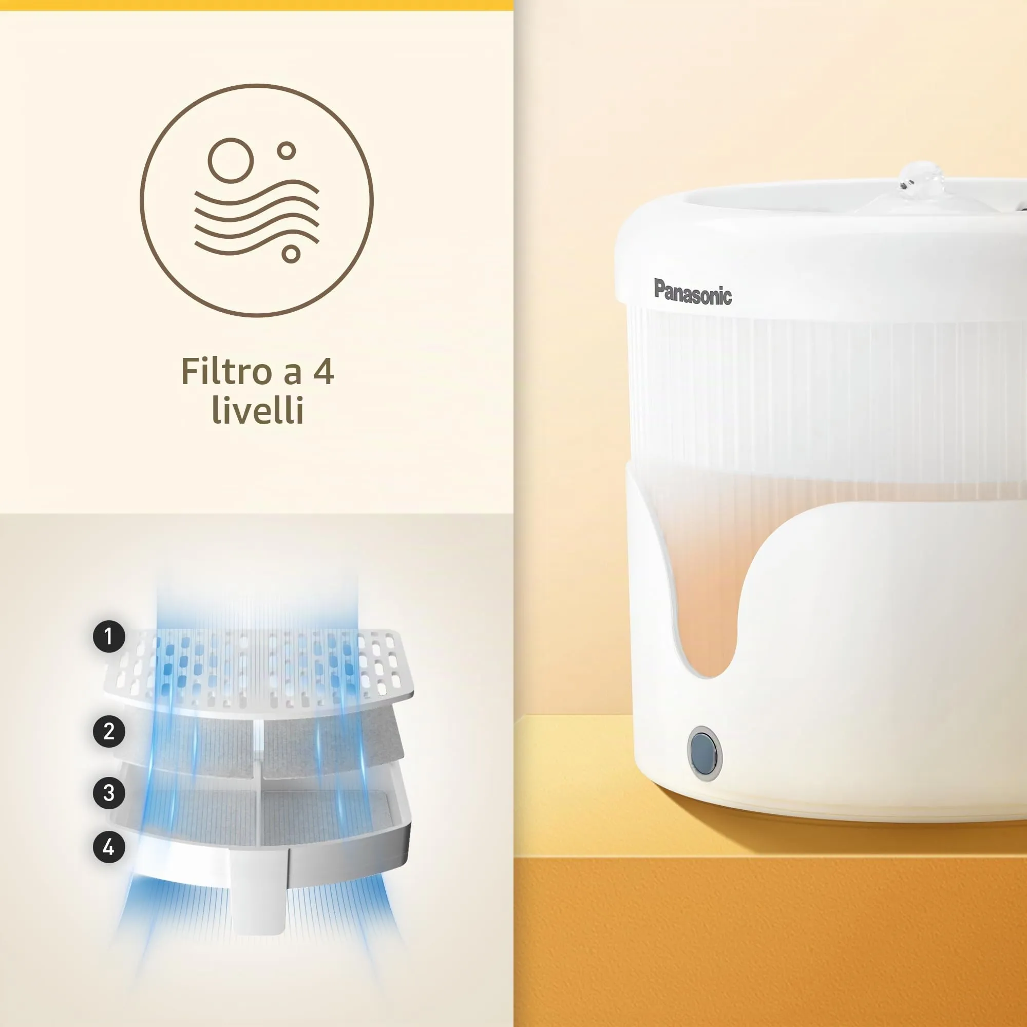 PANASONIC Fontana per Animali Domestici CP-JNW01-W, Fontana per Gatti e Cani di Taglia Medio-Piccola, Capacità 1,9L, Filtro a 4 Livelli, Super Silenziosa, Due Modalità, Bianco - immagine 3