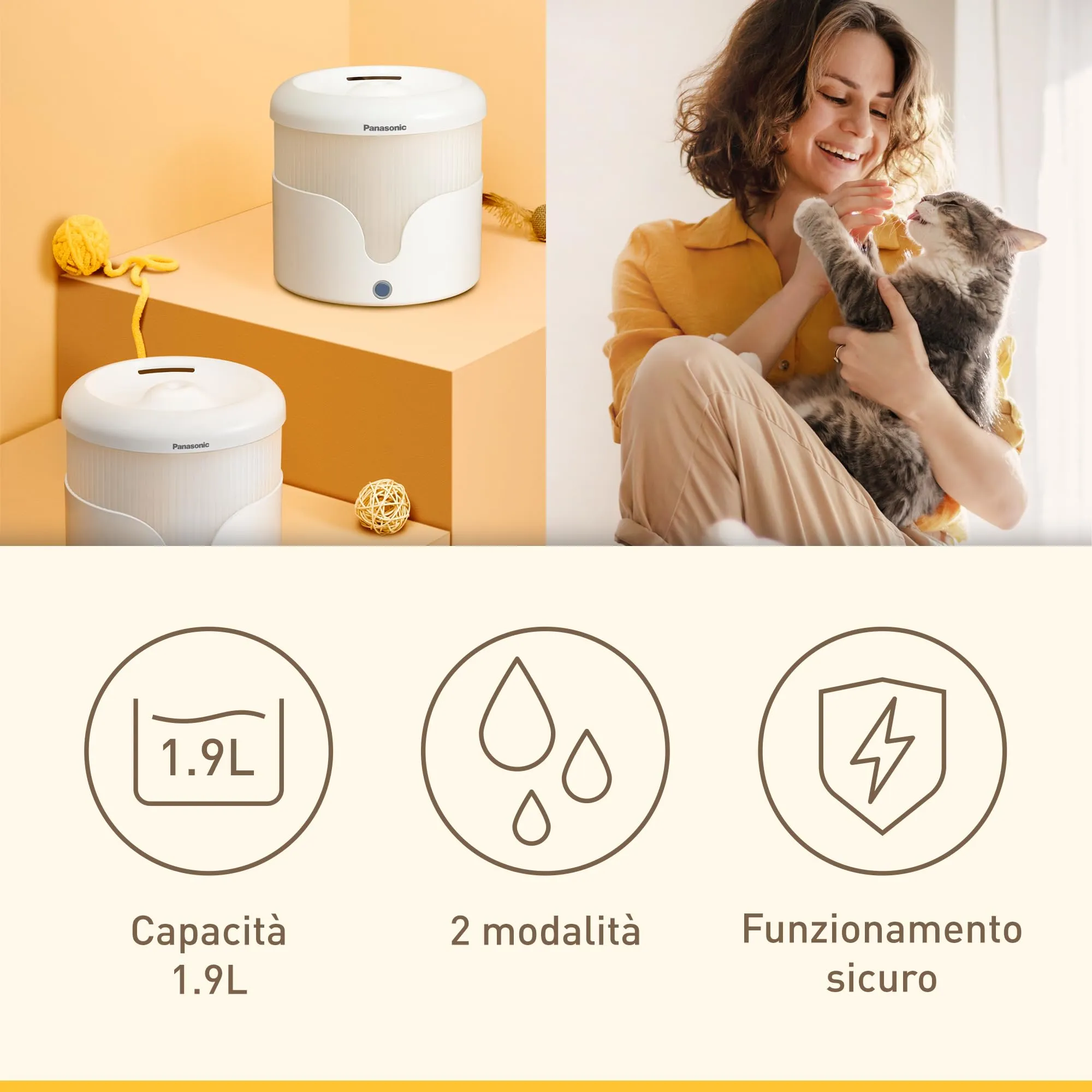 PANASONIC Fontana per Animali Domestici CP-JNW01-W, Fontana per Gatti e Cani di Taglia Medio-Piccola, Capacità 1,9L, Filtro a 4 Livelli, Super Silenziosa, Due Modalità, Bianco - immagine 5