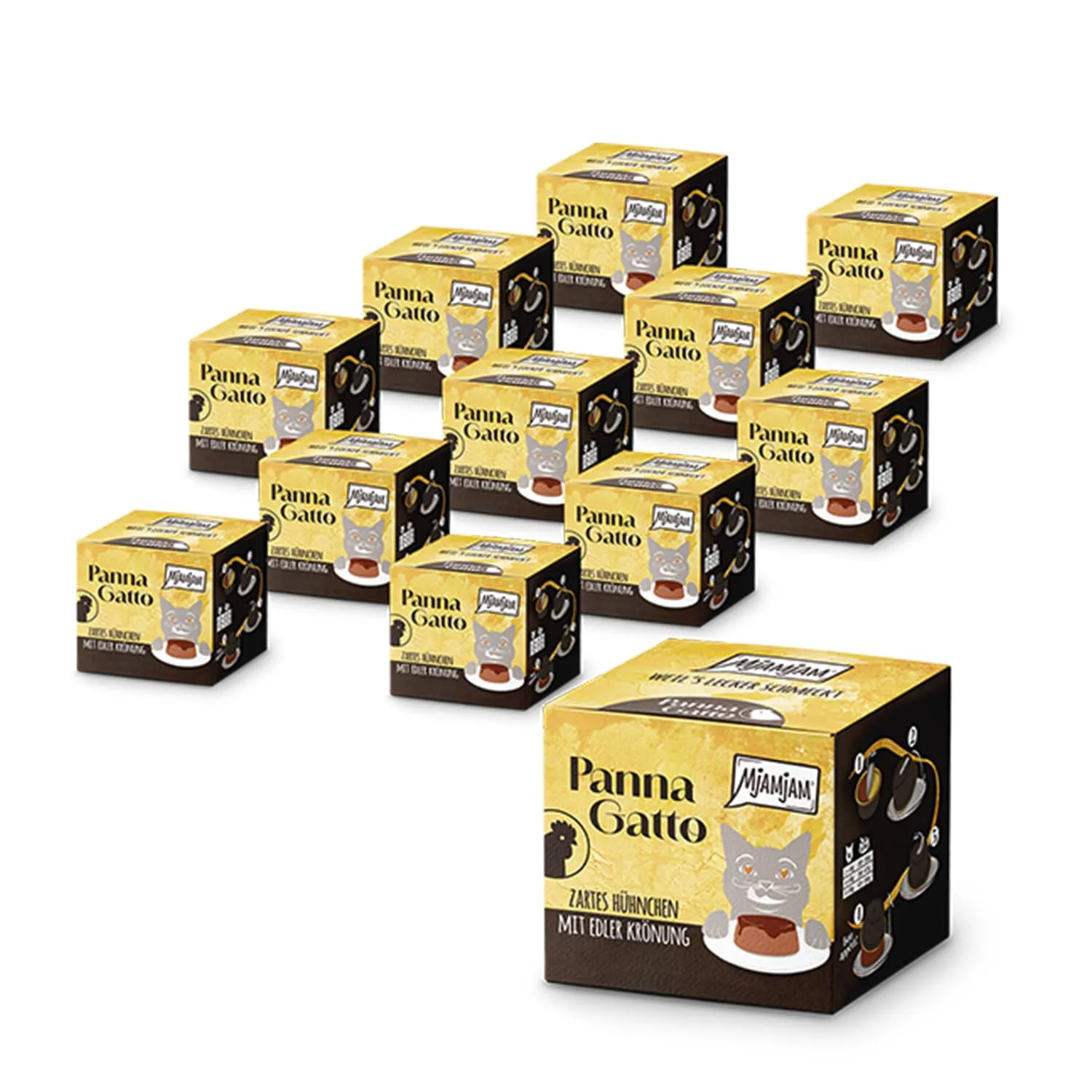 MjAMjAM - Cibo umido Premium per gatti - Panna Gatto - Tenero pollo con raffinata guarnizione, 1 confezione (2x80g), senza cereali - immagine 1