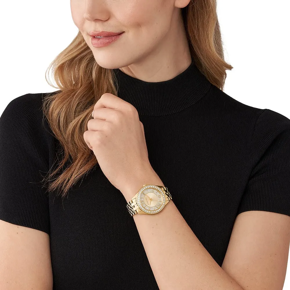 Michael Kors Orologio Harlowe da donna, movimento al quarzo a tre lancette con cinturino in acciaio o in pelle, 38 mm, Tono oro e glitter - immagine 2