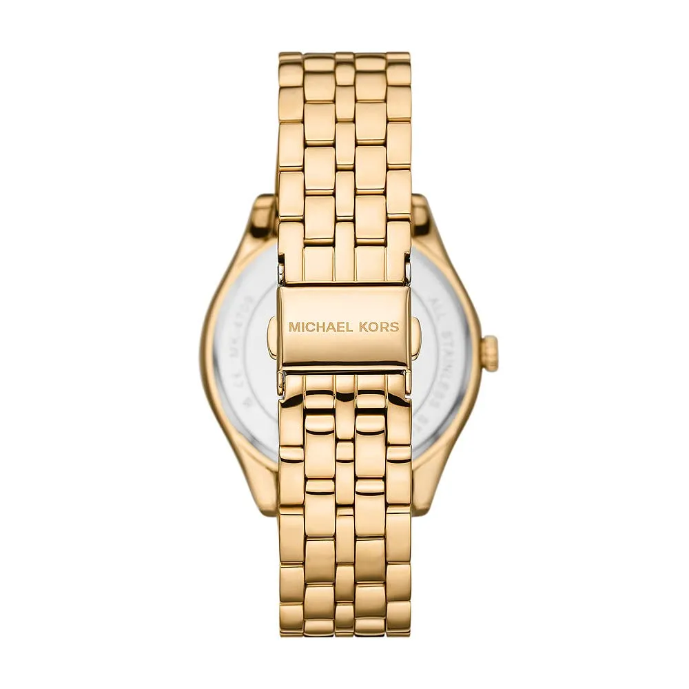 Michael Kors Orologio Harlowe da donna, movimento al quarzo a tre lancette con cinturino in acciaio o in pelle, 38 mm, Tono oro e glitter - immagine 3