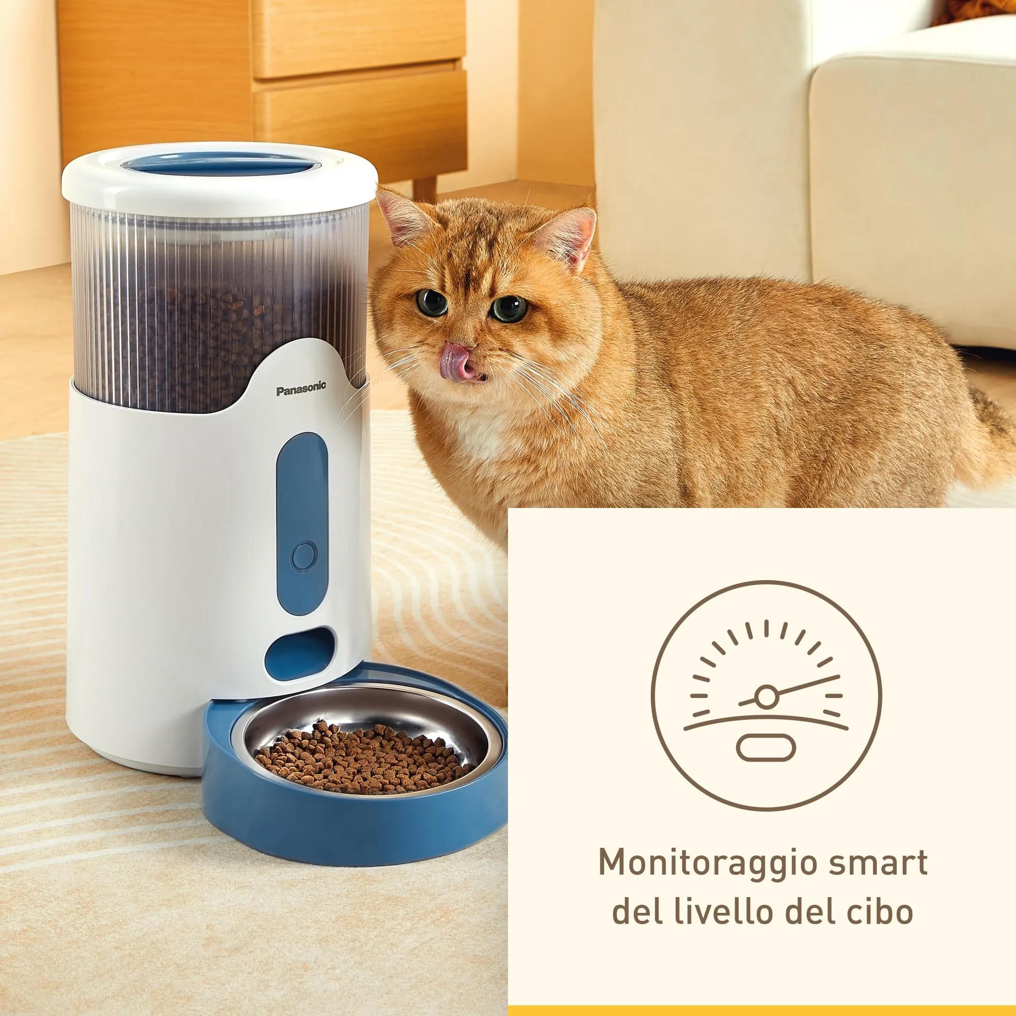 Panasonic CP-JNF01-W Dosatore di Cibo Smart per Animali, Mangiatoia Automatica per Gatti e Cani di Taglia Medio-Piccola, Capacità 2,8L, App Telecomando, Monitoraggio Livello Cibo, Wi-Fi, Bianco - immagine 4