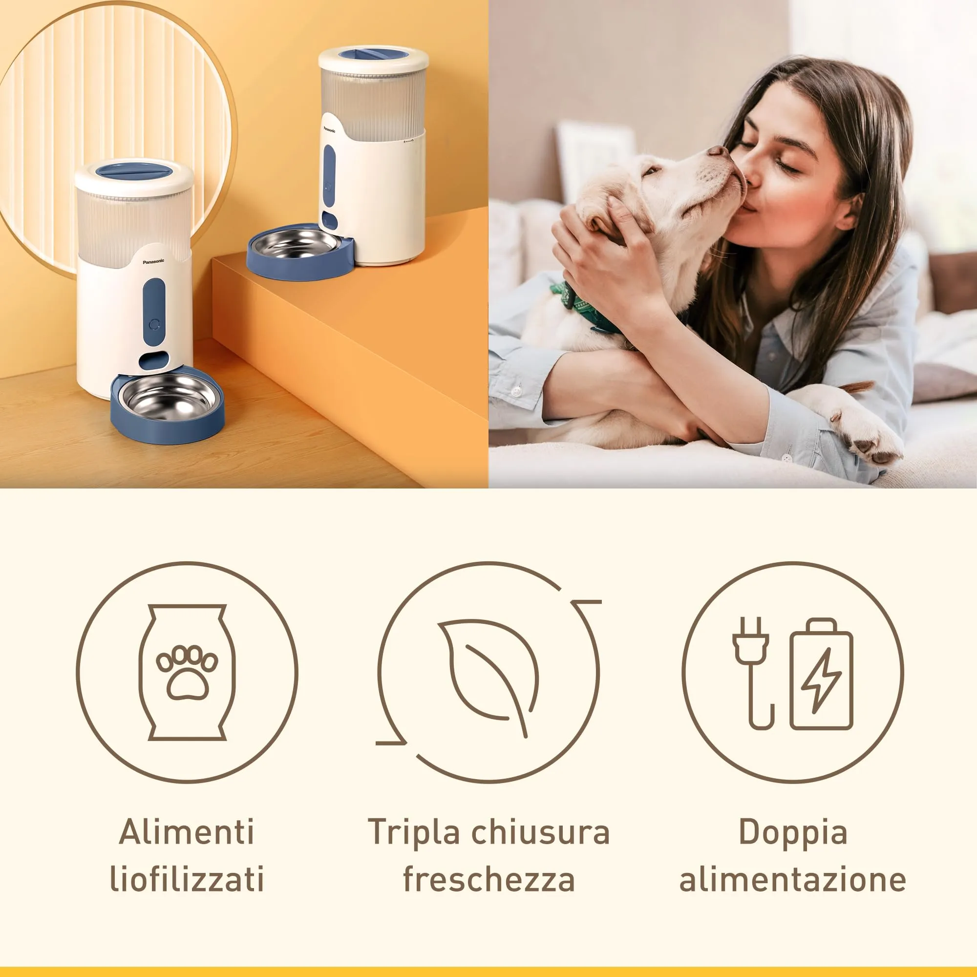Panasonic CP-JNF01-W Dosatore di Cibo Smart per Animali, Mangiatoia Automatica per Gatti e Cani di Taglia Medio-Piccola, Capacità 2,8L, App Telecomando, Monitoraggio Livello Cibo, Wi-Fi, Bianco - immagine 5