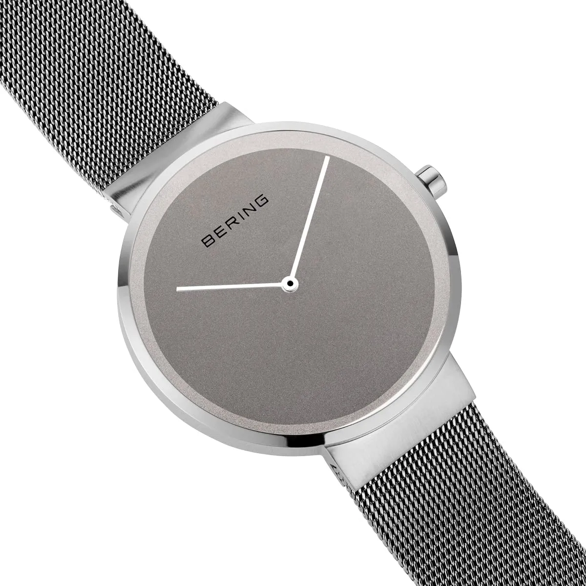 BERING 14539-077 Orologio unisex al quarzo, orologio da polso con cassa in acciaio inossidabile color argento da 39 mm e quadrante grigio, cinturino in maglia milanese, vetro zaffiro, 5 ATM - immagine 3