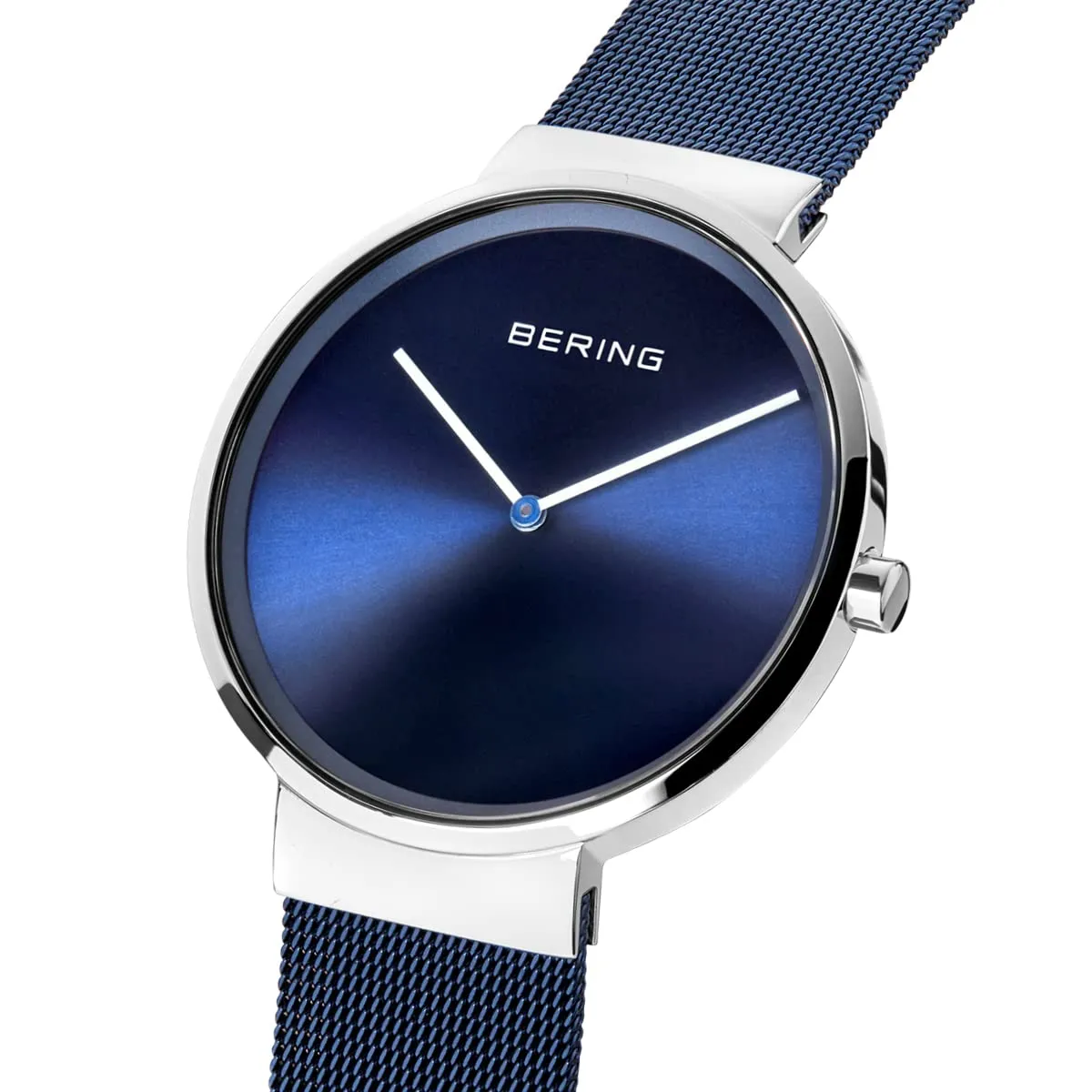 BERING 14539-307 Orologio unisex al quarzo, orologio da polso con cassa in acciaio inossidabile color argento da 39 mm e quadrante blu, cinturino in maglia milanese, vetro zaffiro, 5 ATM - immagine 2