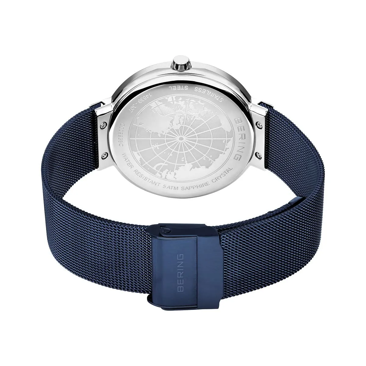 BERING 14539-307 Orologio unisex al quarzo, orologio da polso con cassa in acciaio inossidabile color argento da 39 mm e quadrante blu, cinturino in maglia milanese, vetro zaffiro, 5 ATM - immagine 5