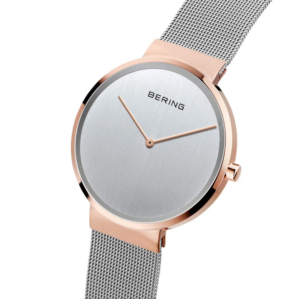 BERING 14539-060 Orologio da donna al quarzo, orologio da polso con cassa in acciaio inossidabile color oro rosa da 39 mm, quadrante color argento, cinturino in maglia milanese, vetro zaffiro, 5 ATM - immagine 2