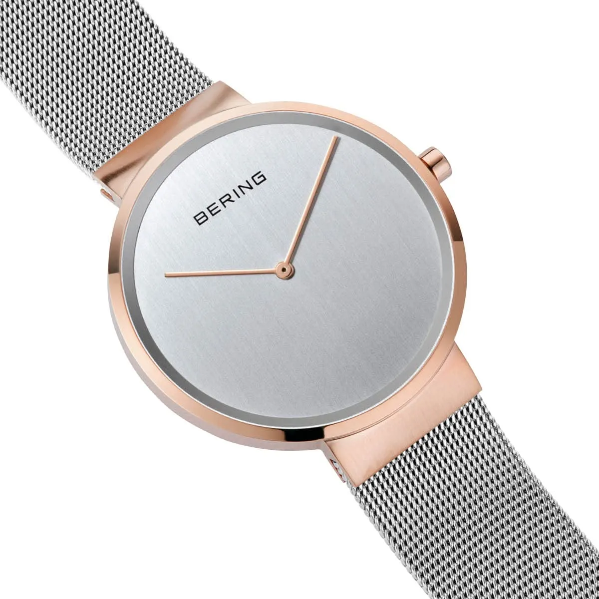 BERING 14539-060 Orologio da donna al quarzo, orologio da polso con cassa in acciaio inossidabile color oro rosa da 39 mm, quadrante color argento, cinturino in maglia milanese, vetro zaffiro, 5 ATM - immagine 3