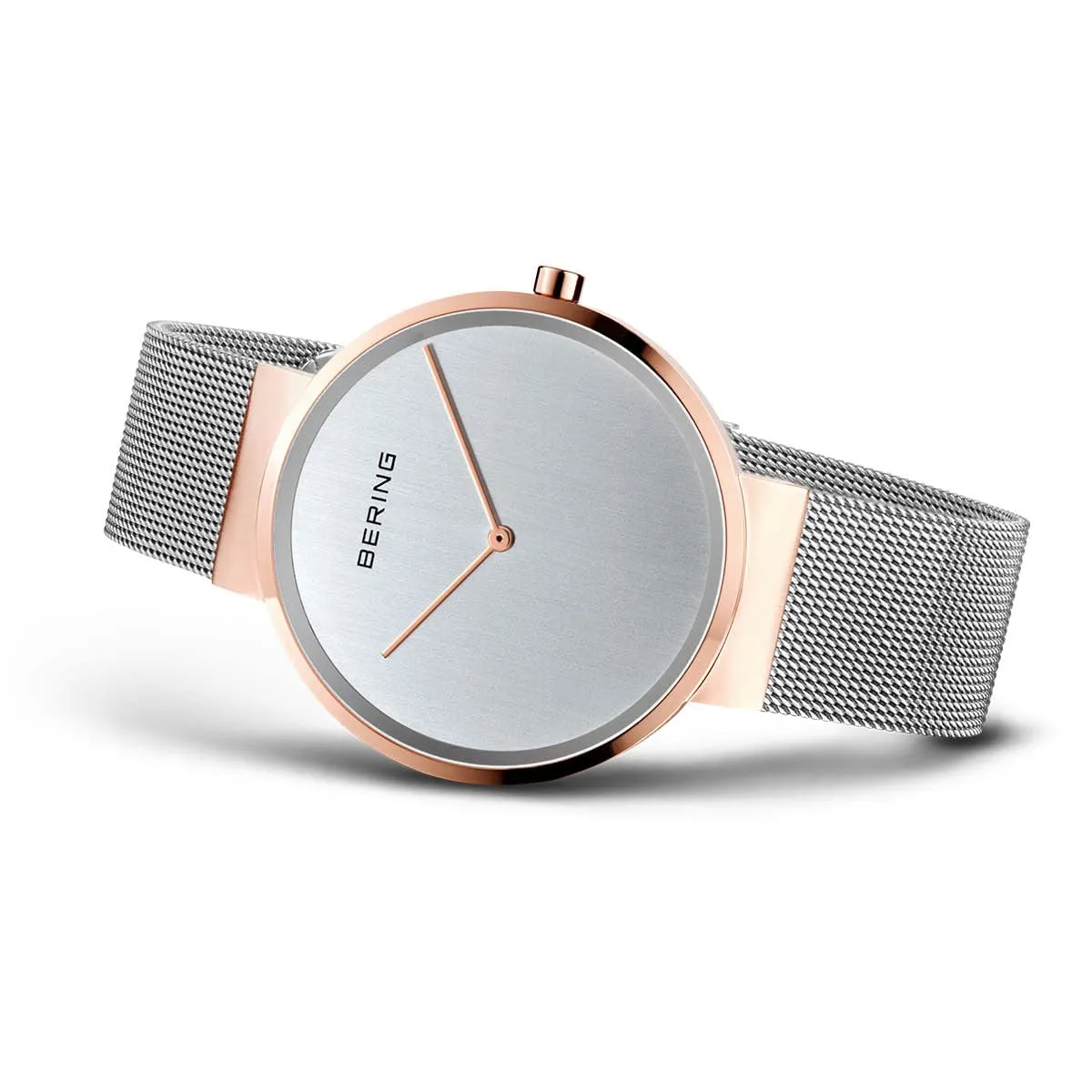BERING 14539-060 Orologio da donna al quarzo, orologio da polso con cassa in acciaio inossidabile color oro rosa da 39 mm, quadrante color argento, cinturino in maglia milanese, vetro zaffiro, 5 ATM - immagine 4
