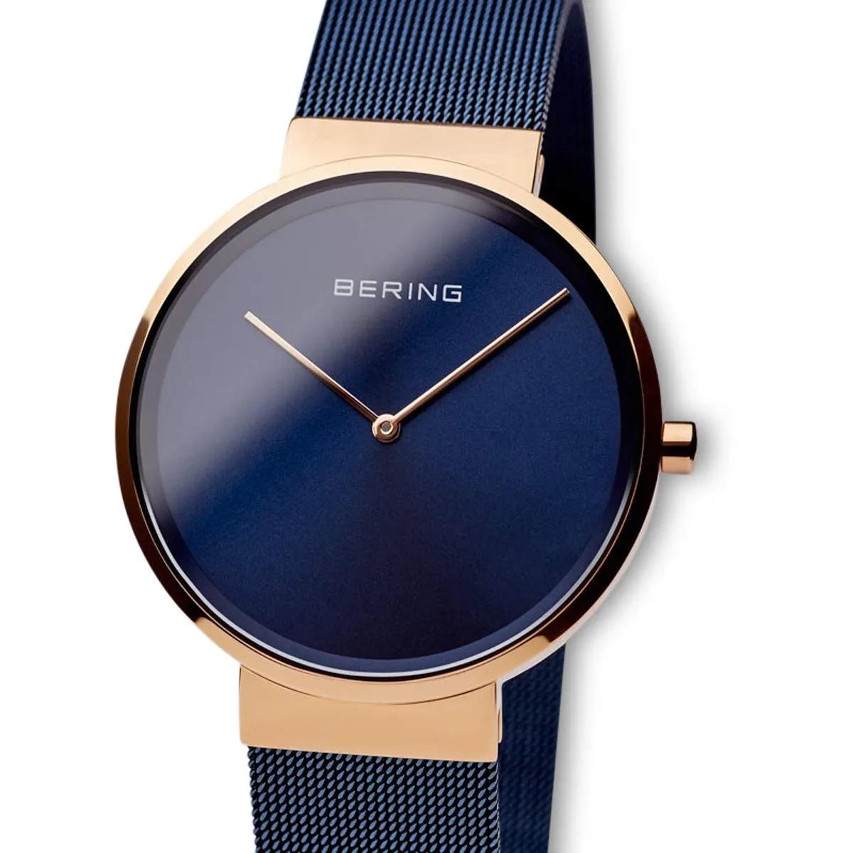 BERING 14539-367 Orologio da donna al quarzo, orologio da polso con cassa in acciaio inossidabile color oro rosa da 39 mm e quadrante blu, cinturino in maglia milanese, vetro zaffiro, 5 ATM - immagine 2