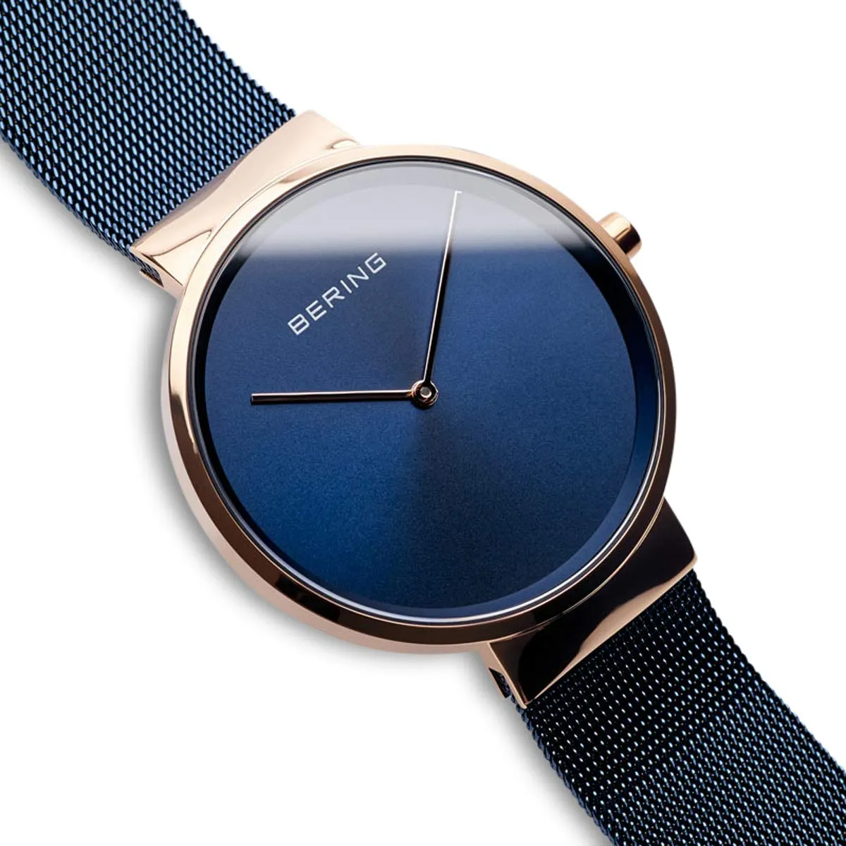 BERING 14539-367 Orologio da donna al quarzo, orologio da polso con cassa in acciaio inossidabile color oro rosa da 39 mm e quadrante blu, cinturino in maglia milanese, vetro zaffiro, 5 ATM - immagine 3