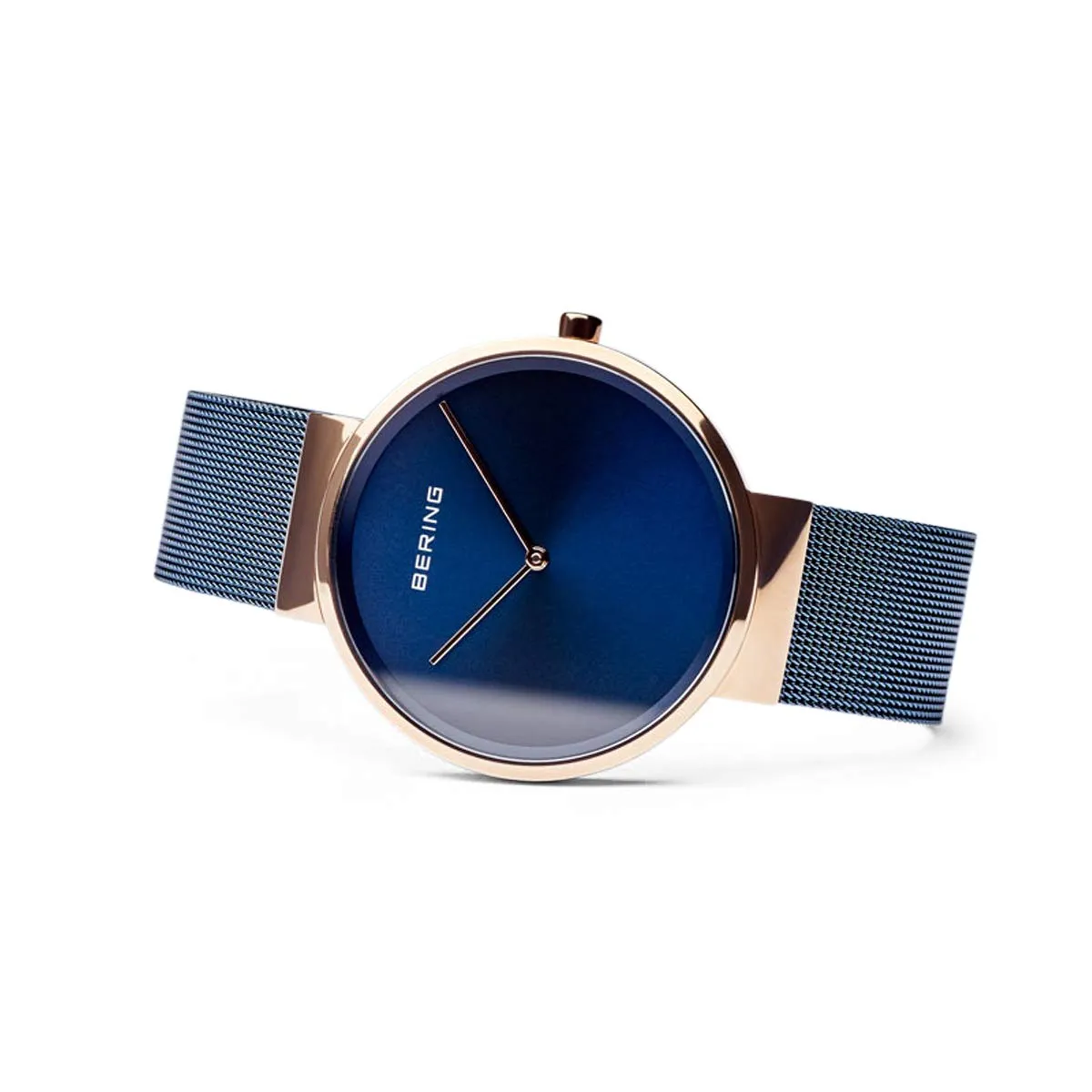 BERING 14539-367 Orologio da donna al quarzo, orologio da polso con cassa in acciaio inossidabile color oro rosa da 39 mm e quadrante blu, cinturino in maglia milanese, vetro zaffiro, 5 ATM - immagine 4