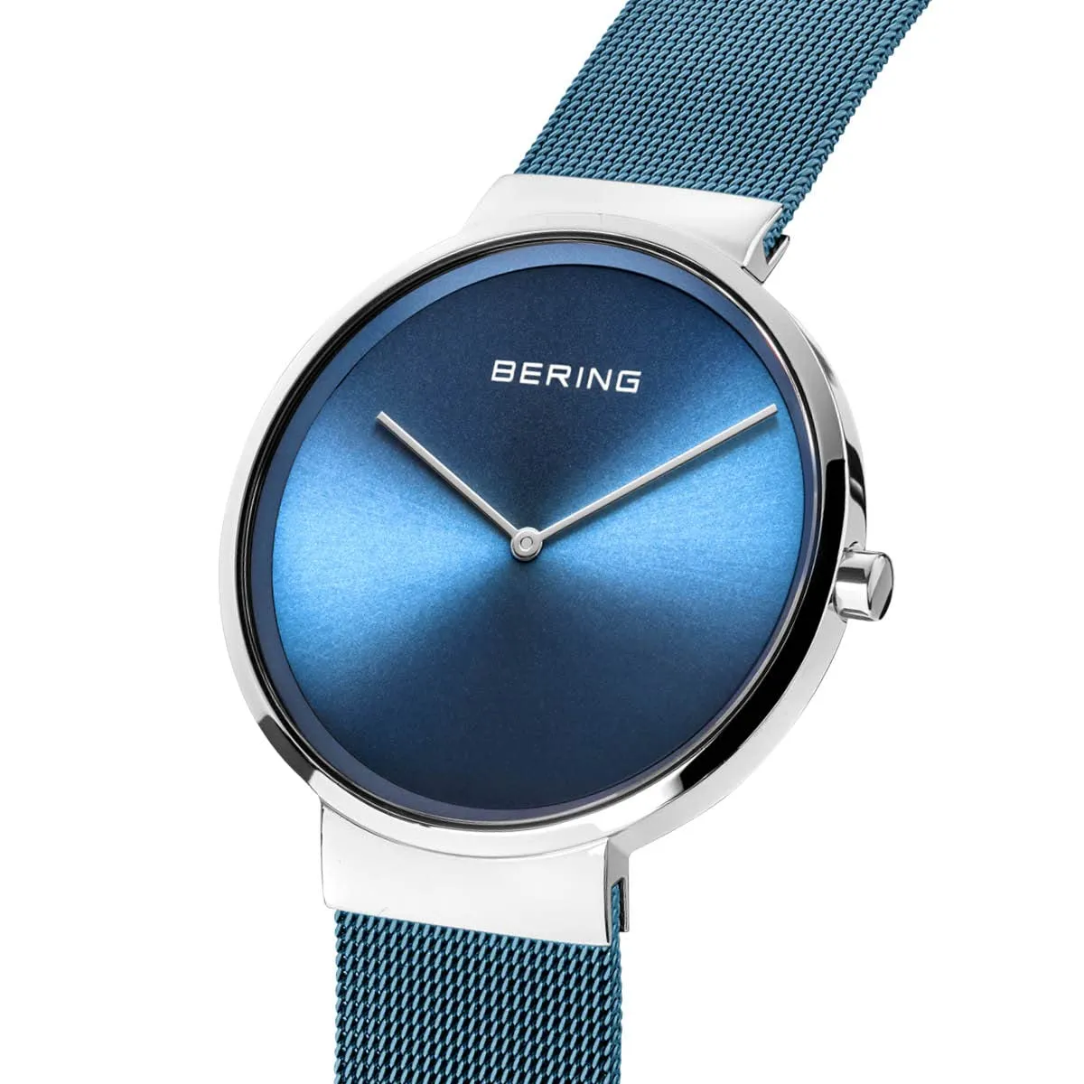 BERING 14539-308 Orologio unisex al quarzo, orologio da polso con cassa in acciaio inossidabile color argento da 39 mm e quadrante blu, cinturino in maglia milanese, vetro zaffiro, 5 ATM - immagine 2