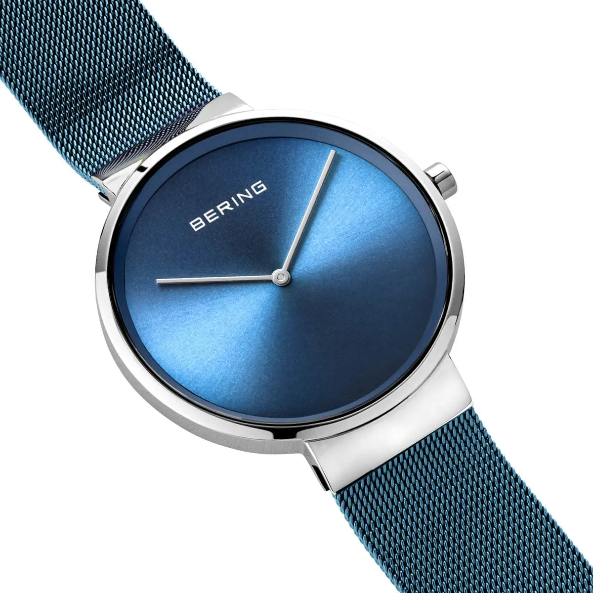 BERING 14539-308 Orologio unisex al quarzo, orologio da polso con cassa in acciaio inossidabile color argento da 39 mm e quadrante blu, cinturino in maglia milanese, vetro zaffiro, 5 ATM - immagine 3