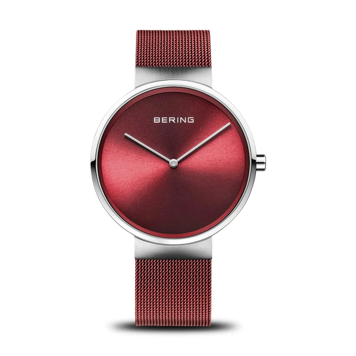 BERING 14539-303 Orologio da donna al quarzo, orologio da polso con cassa in acciaio inossidabile color argento da 39 mm e quadrante rosso, cinturino in maglia milanese, vetro zaffiro, 5 ATM - immagine 1