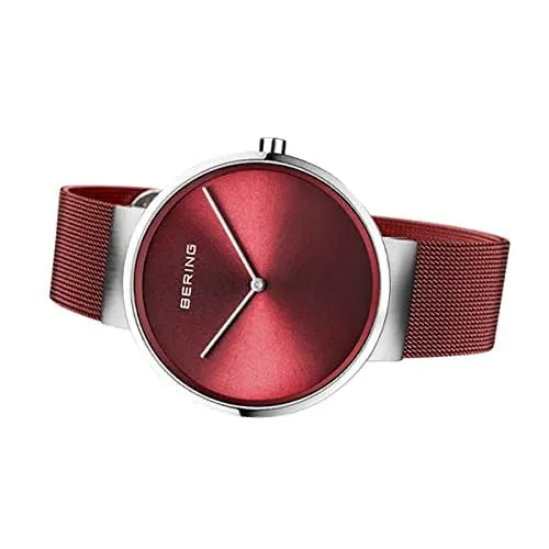 BERING 14539-303 Orologio da donna al quarzo, orologio da polso con cassa in acciaio inossidabile color argento da 39 mm e quadrante rosso, cinturino in maglia milanese, vetro zaffiro, 5 ATM - immagine 4