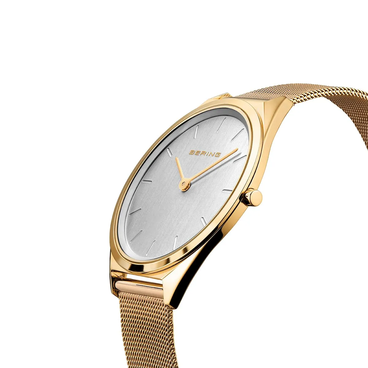 BERING 17039-334 Orologio unisex al quarzo, orologio da polso con cassa in acciaio inossidabile color oro da 39 mm e quadrante color argento, cinturino in maglia milanese, vetro zaffiro, 3 ATM - immagine 2