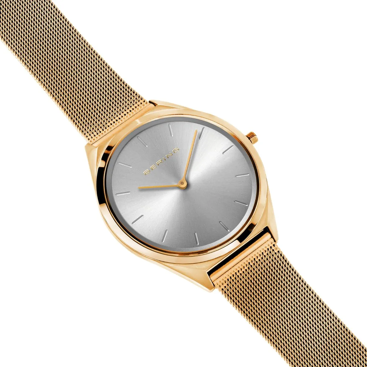 BERING 17039-334 Orologio unisex al quarzo, orologio da polso con cassa in acciaio inossidabile color oro da 39 mm e quadrante color argento, cinturino in maglia milanese, vetro zaffiro, 3 ATM - immagine 3