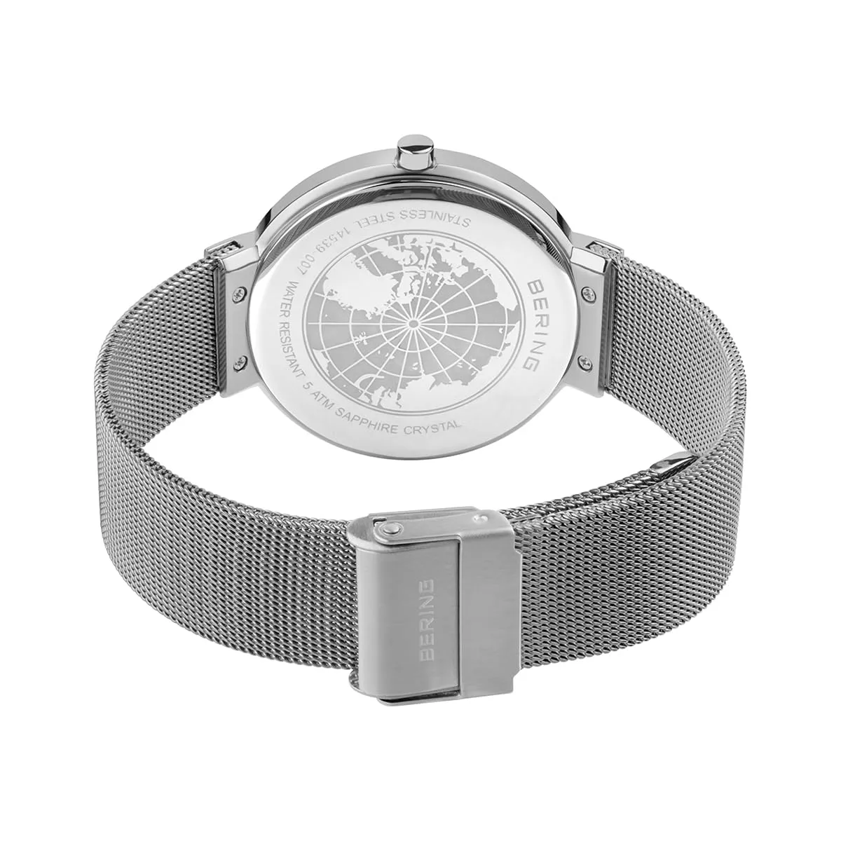 BERING 14539-007 Orologio unisex al quarzo, orologio da polso con cassa in acciaio inossidabile color argento da 39 mm e quadrante blu, cinturino in maglia milanese, vetro zaffiro, 5 ATM - immagine 4