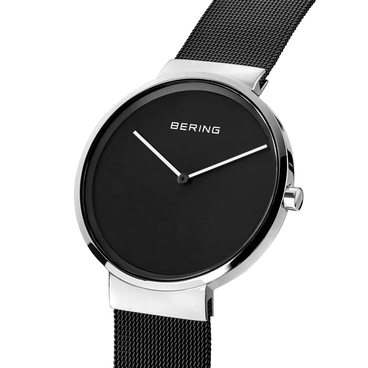 BERING 14539-102 Orologio unisex al quarzo, orologio da polso con cassa in acciaio inossidabile color argento da 39 mm, quadrante nero, cinturino in maglia milanese, vetro zaffiro, 5 ATM - immagine 3