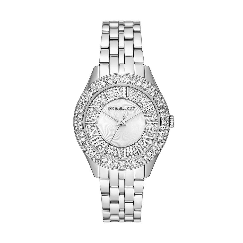 Michael Kors Orologio Harlowe da donna, movimento al quarzo a tre lancette con cinturino in acciaio o in pelle, 38 mm, Tono argento e glitter - immagine 1