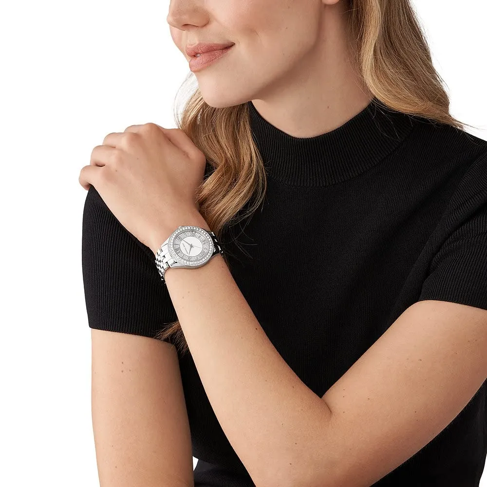 Michael Kors Orologio Harlowe da donna, movimento al quarzo a tre lancette con cinturino in acciaio o in pelle, 38 mm, Tono argento e glitter - immagine 2