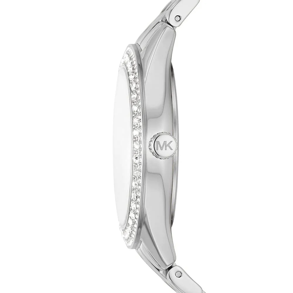 Michael Kors Orologio Harlowe da donna, movimento al quarzo a tre lancette con cinturino in acciaio o in pelle, 38 mm, Tono argento e glitter - immagine 5