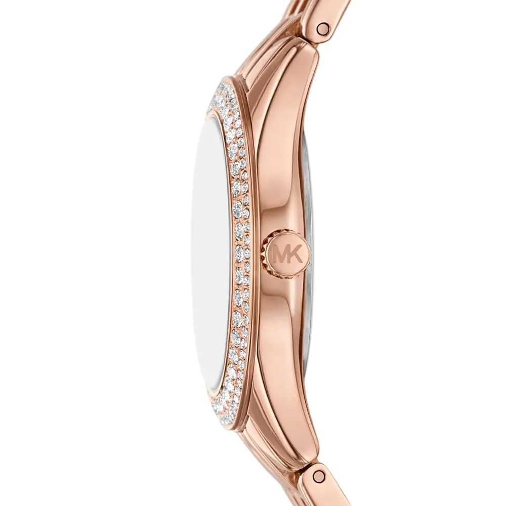 Michael Kors Orologio Harlowe da donna, movimento al quarzo a tre lancette con cinturino in acciaio o in pelle, 33 mm, Oro metallizzato - immagine 2