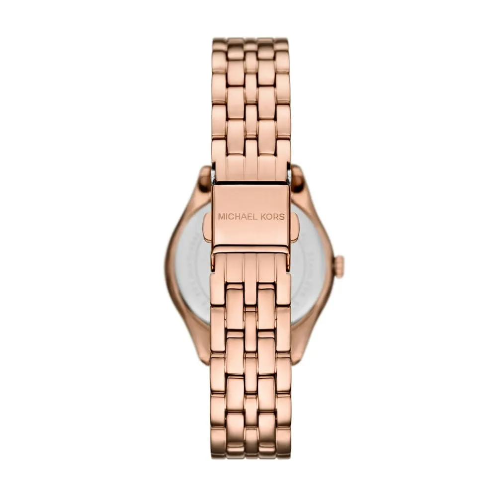 Michael Kors Orologio Harlowe da donna, movimento al quarzo a tre lancette con cinturino in acciaio o in pelle, 33 mm, Oro metallizzato - immagine 3