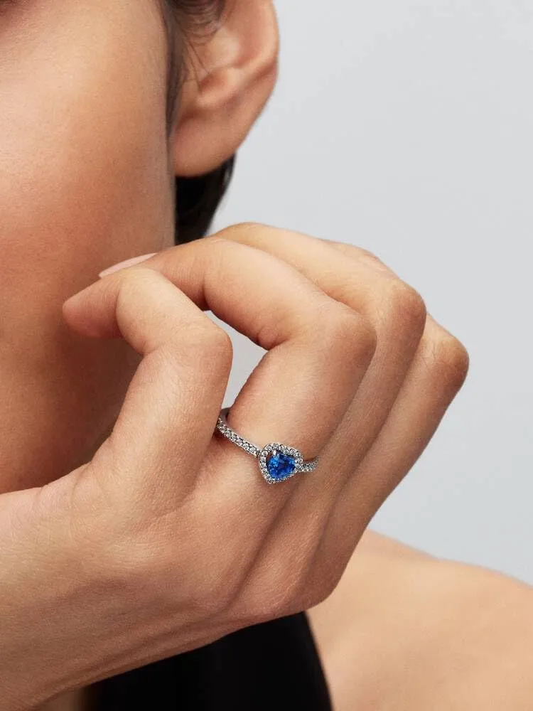 PANDORA Anello da donna in argento con cuore sublime, blu principessa, 198421C09, 54, Argento sterling, Zirconia cubica - immagine 3