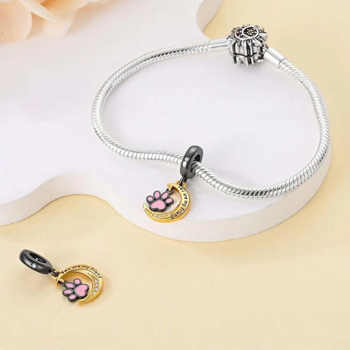 LONGLUCK Natural Starry Sky Charm,925 argento sterling Cubic Zirconias Bead Charm per le donne Bracciale & Collana, gioielli fai da te per le ragazze. - immagine 4