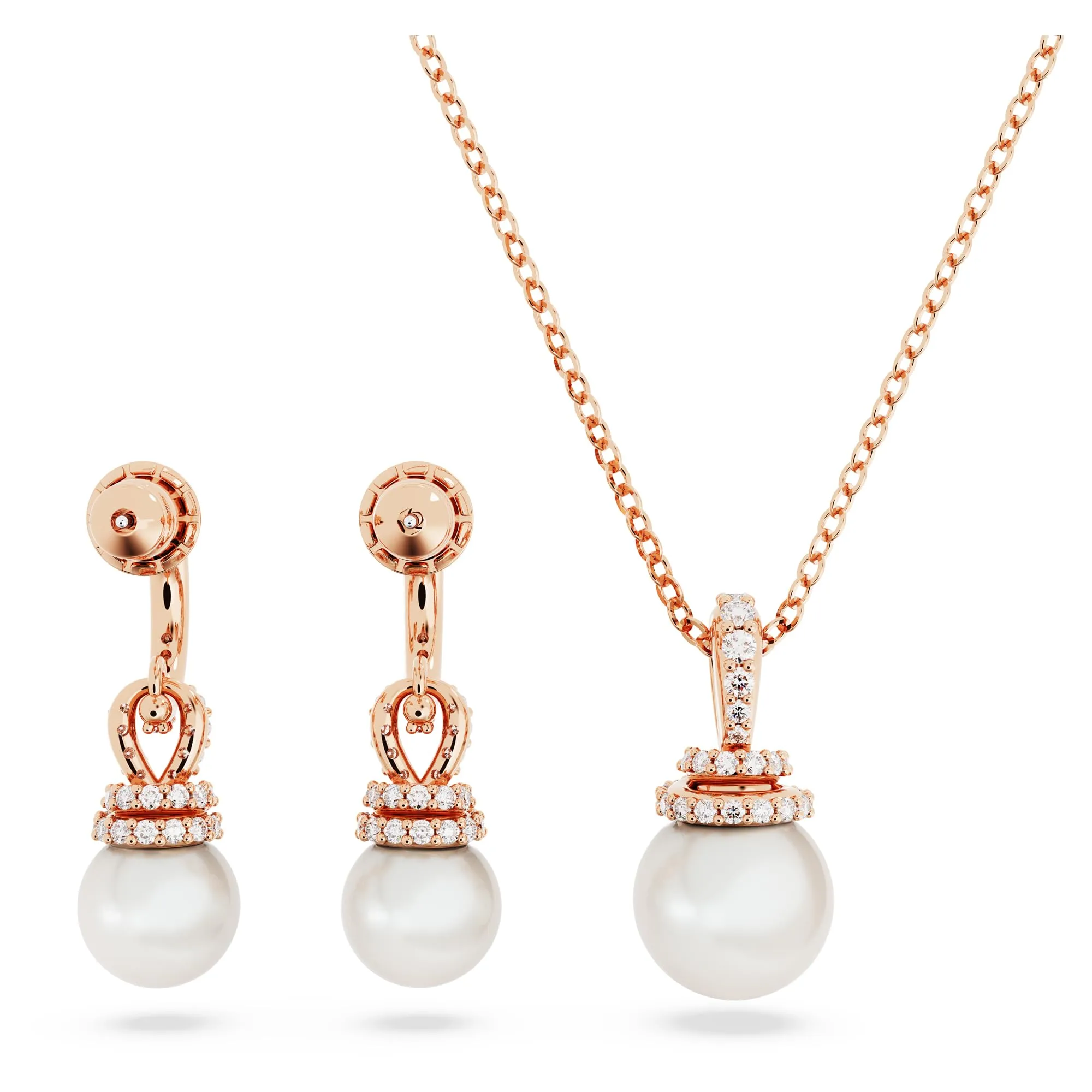 Swarovski Set Originally, Crystal Pearl, Bianco, Placcato color oro rosa - immagine 4