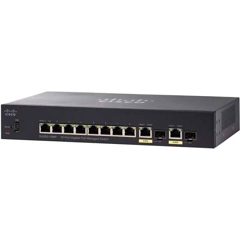 Switch Cisco SG350-10MP 10 Porte Gigabit PoE Nero Gestione L3 - immagine 1