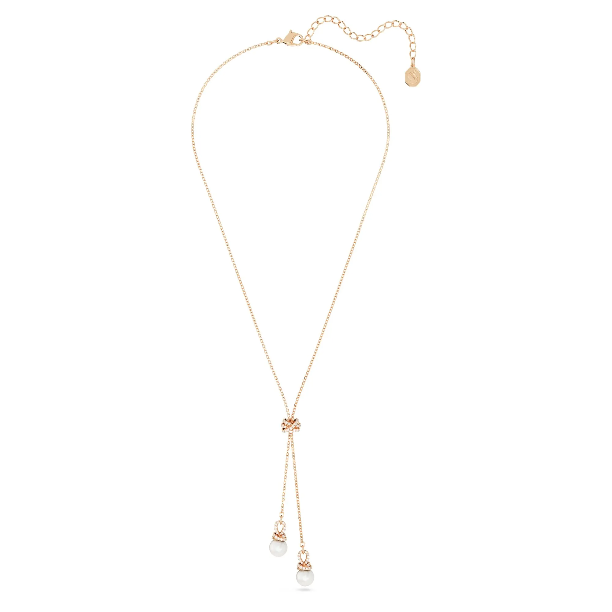 Swarovski Pendente a Y, Crystal Pearl, Bianco, Placcato Oro Rosa - immagine 2