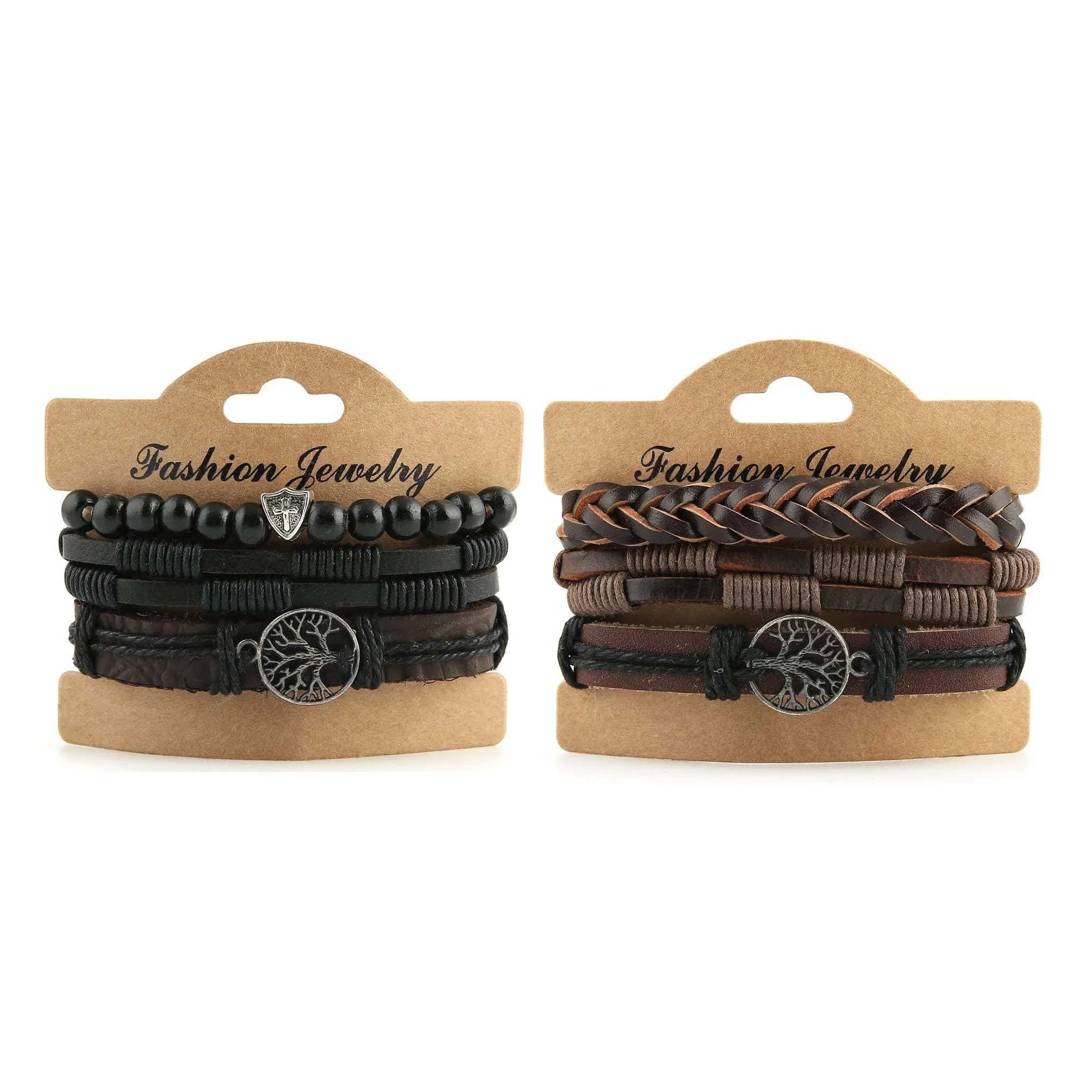 HZMAN Bracciale in vera pelle con albero della vita per uomo e donna, occhio di tigre, pietra lavica naturale, perle etniche, tribali, elastici, One Size, Acciaio inossidabile - immagine 5